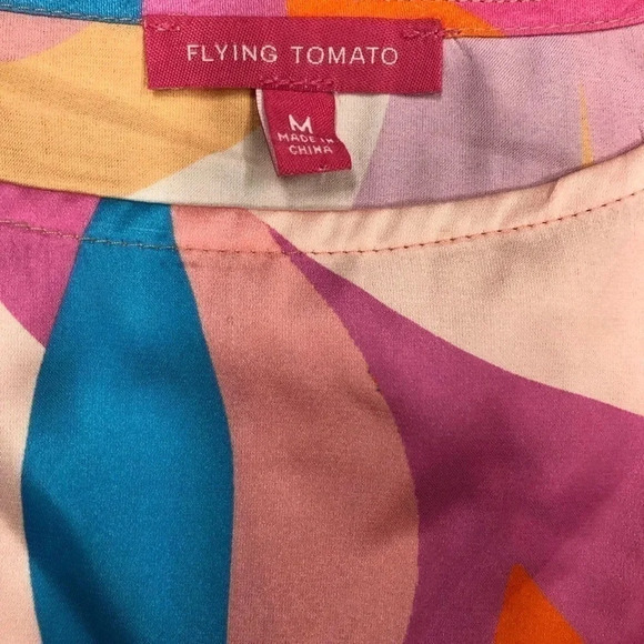 Flying Tomato Womens Medium Blouse Top Multicolor Pink, Blue, Orange Polyester - Picture 3 of 4